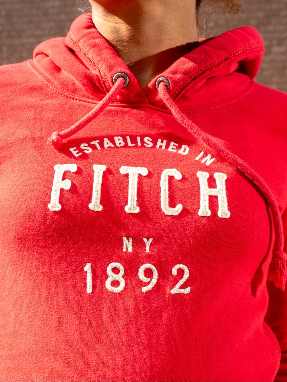 Abercrombie & Fitch Red Hooded Sweatshirt with White Logo